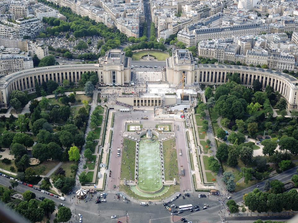View of the Trocadéro from summit of La Tour Eiffel