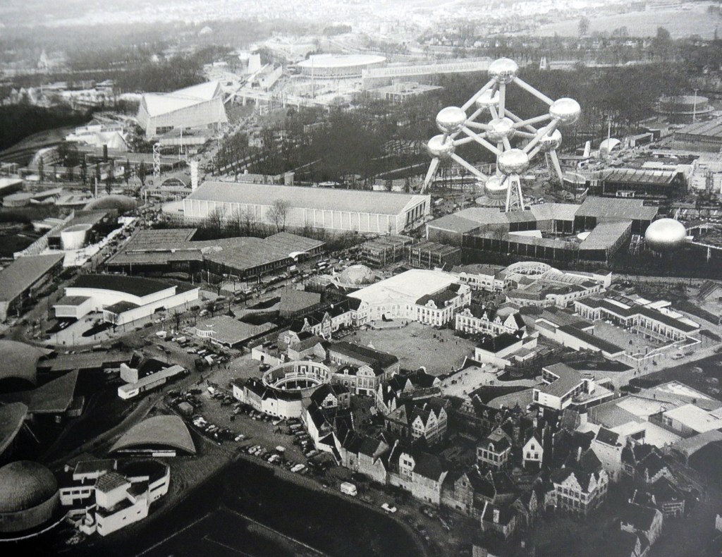 Black and white photo of Brussels. Photo hangs in Brussels City Museum