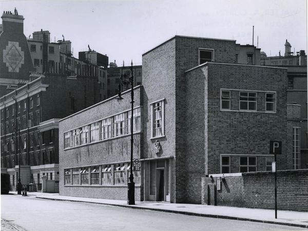 B/W print; Exterior of Baker Street Canteen Training Centre in Allsop Place by Walter A Curtin, 1948 - 1953