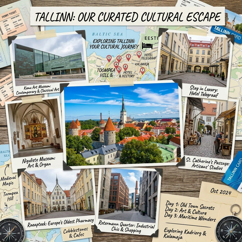 Collage of Tallinn landmarks including Viru Gateway, Town Hall Square, Alexander Nevsky Cathedral, Kadriorg Palace, and scenic city views
