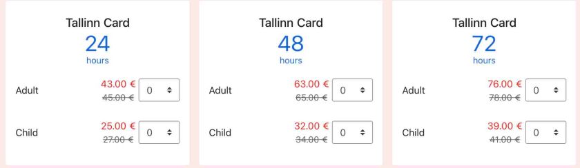 Tallinn Card prices as of 5 June 2026